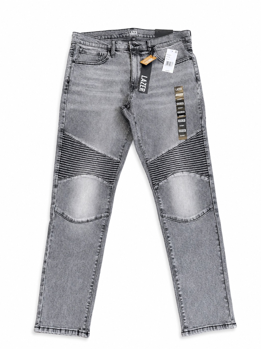Men’s Gray Acid Wash Moto Biker Skinny Jeans 33x30 NWT Designer Inspired